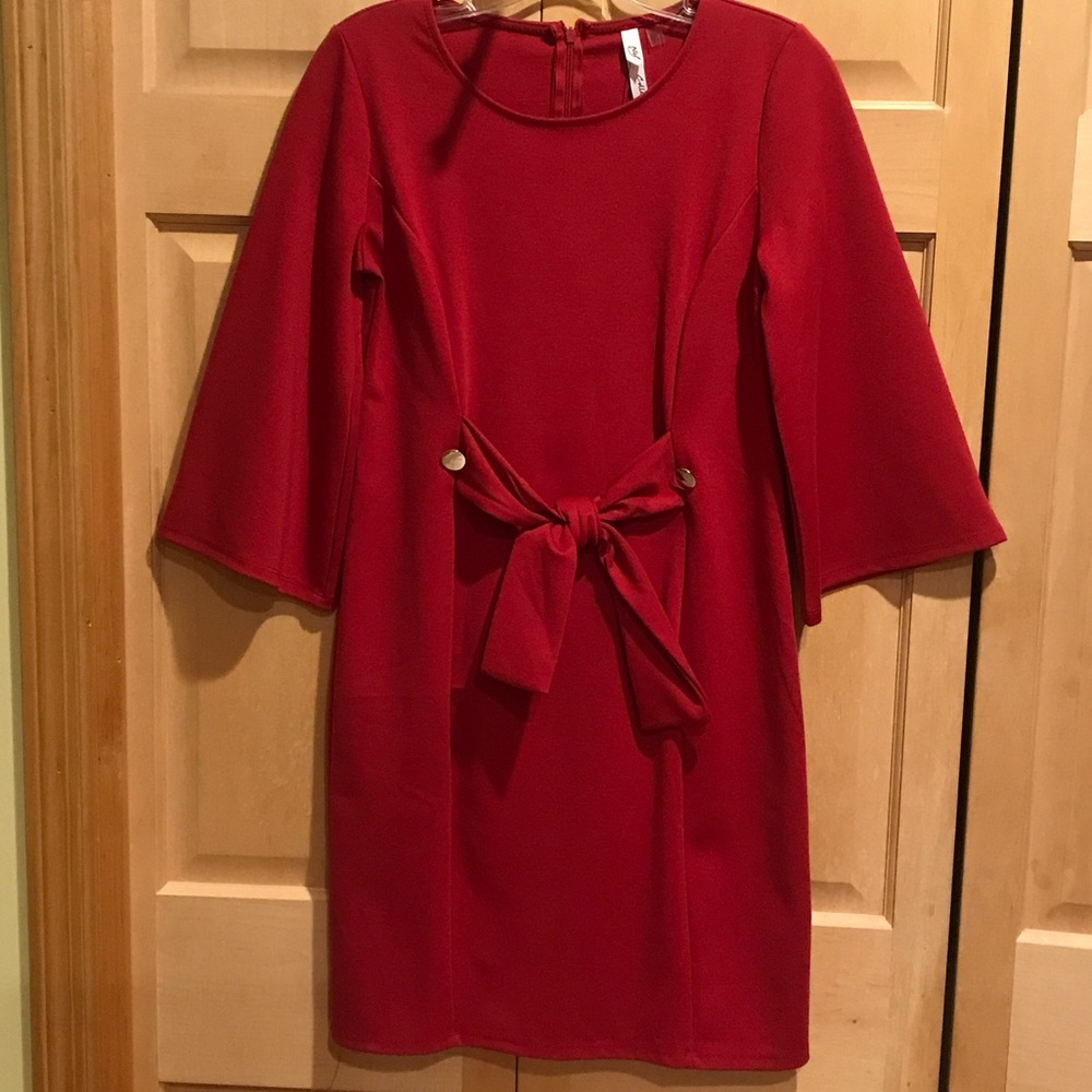 New NY Collection Petite Elegant Red 3/4 Sleeve Dress
